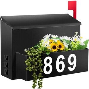 Wall-Mount Mailbox with Flag Large Capacity Mailboxes for Outside House Planter